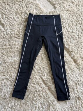 Free People Black Leggings with Contrast Gray Piping